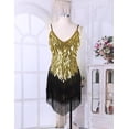thumbnail image 3 of Zaldita Womens Sequins Tassel Flapper Ballroom Dress Asymmetric Fringe Tango Latin Dance Dress Black&Gold One_Size, 3 of 7