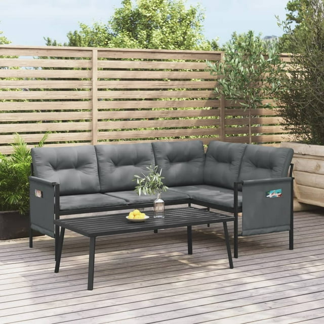 vidaXL Canapé d'Angle de Jardin Acier Anthracite et Textilène