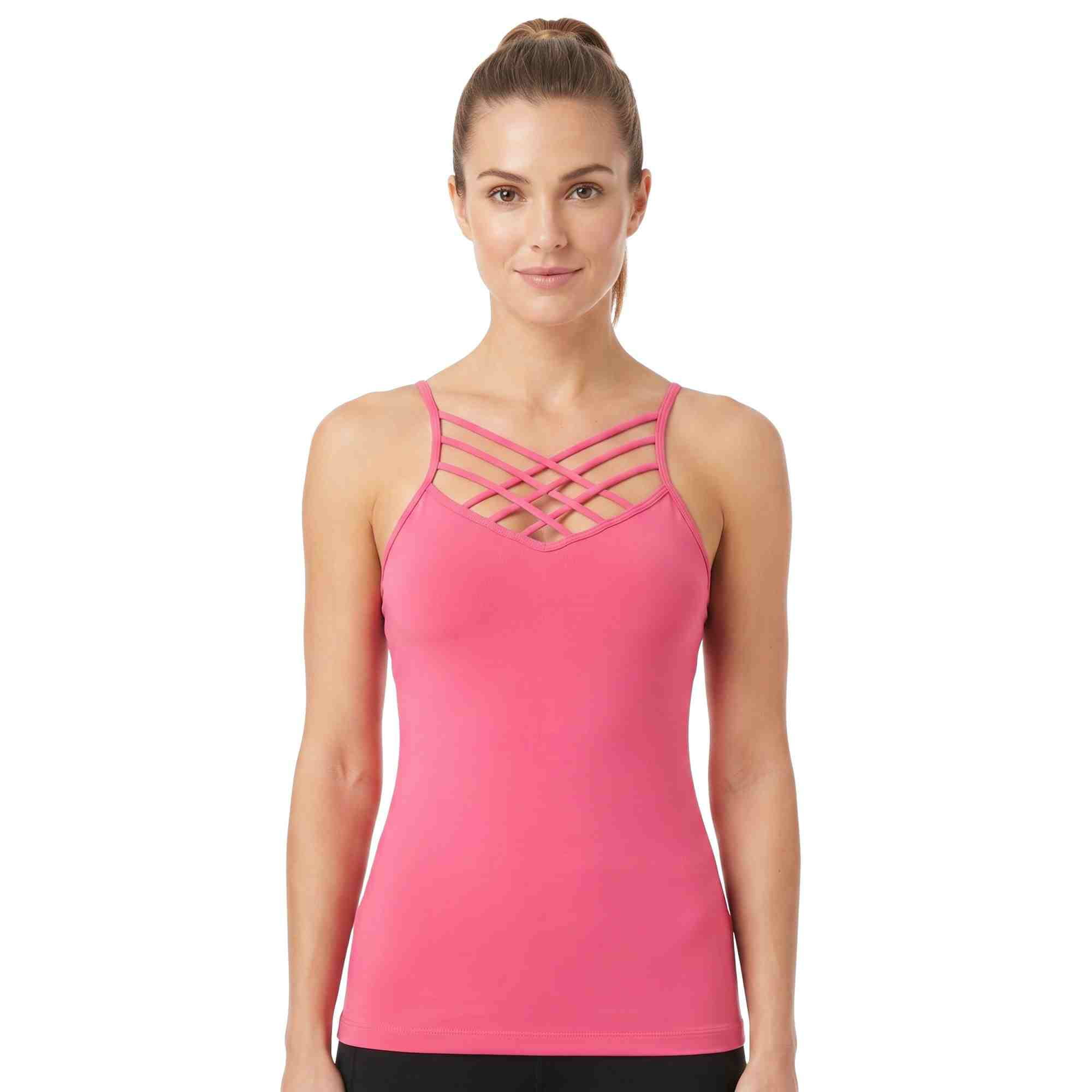 Women's Seamless Triple Criss-Cross Front Cami Tank Top, Hot Pink