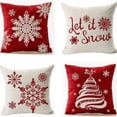 thumbnail image 1 of 4 Happy Winter Beige Shadow Varios copos de nieve Let It Snow en rojo Funda de almohada de algodón feliz Funda de cojín personalizada Nueva oficina en casa, 1 of 4