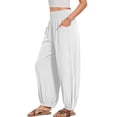 thumbnail image 2 of Women Cotton Palazzo Pants Summer Boho Wide Leg High Waist Casual Lounge Pant Vacation Outfits White M, 2 of 7
