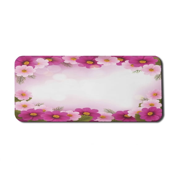 Pink Computer Mouse Pad, Framework with Romantic Daisies Valentine's Day Design Celebration Theme, Rectangle Non-Slip Rubber Mousepad X-Large, 35" x 15", Pink Pale Pink Green, by Ambesonne