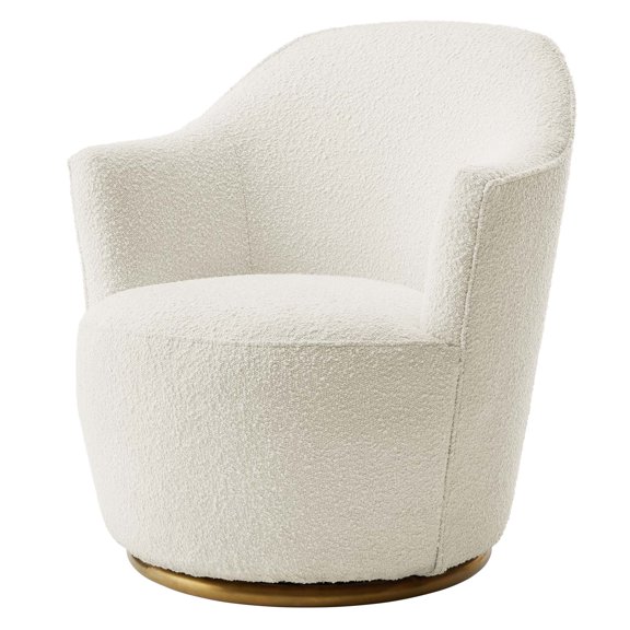 Armchair Swivel Accent Chair, White, Fabric, Modern Contemporary, Living Lounge Cafe Room Hotel Lobby Hospitality