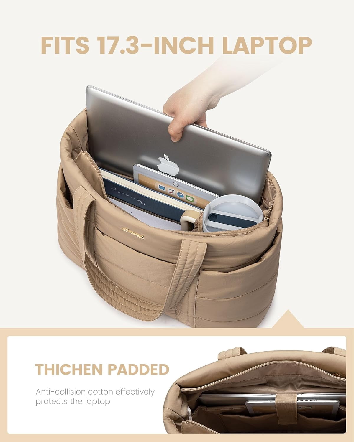 LOVEVOOK Tote Bag for Women, Large Puffer Work Tote Laptop Bag, Lightweight Travel Tote Bag with Zipper Gifts for Women