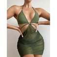 thumbnail image 1 of Traje de baño de tres piezas con shorts de talle alto y tirantes cruzados para mujer., 1 of 3