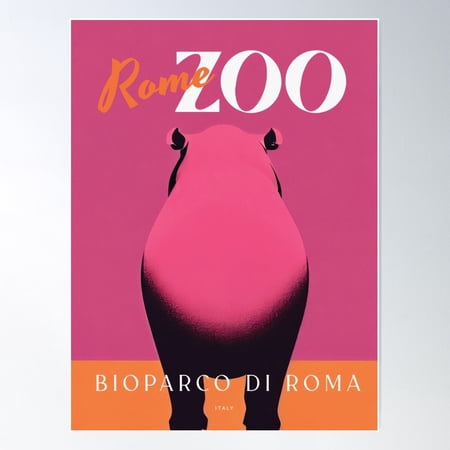 Rome Zoo Retro Poster Hippo Art Minimalist Bass Rand Poster Wall Art, Modern Wall Decor For Living Room Bedroom, 8x12 UNFRAMED