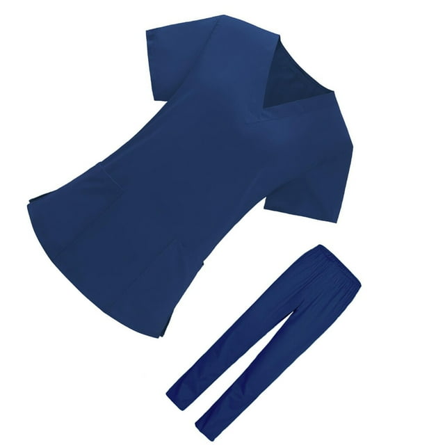 Uniforme d'Infirmière pour Femmes à Manches Courtes, Haut à Manches Courtes et Pantalon pour le Travail en Salon de Beauté TG Bleu