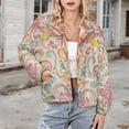 thumbnail image 3 of Jackets for Women Winter Coat Jackets Flannel Stand Collar Jacket(Pastel Floral Damask Pattern,Size:S-4XL), 3 of 7
