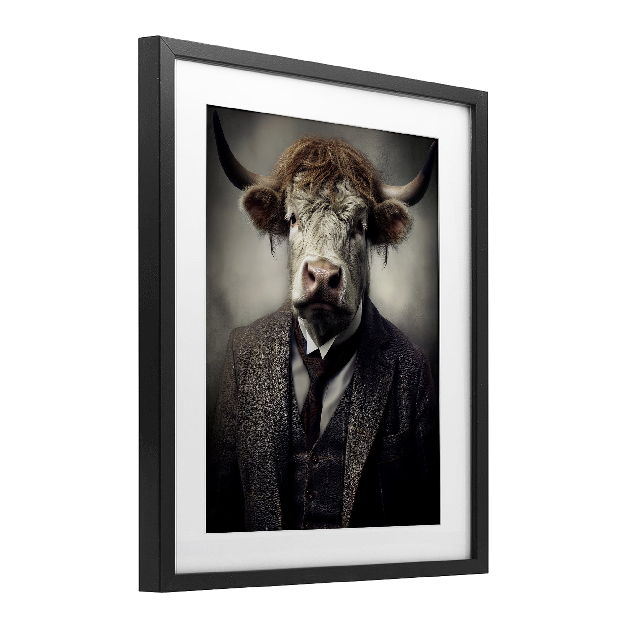Stupell Industries Sophisticated Bull Portrait Black Framed Print Under Glass, design by Ray Powers
