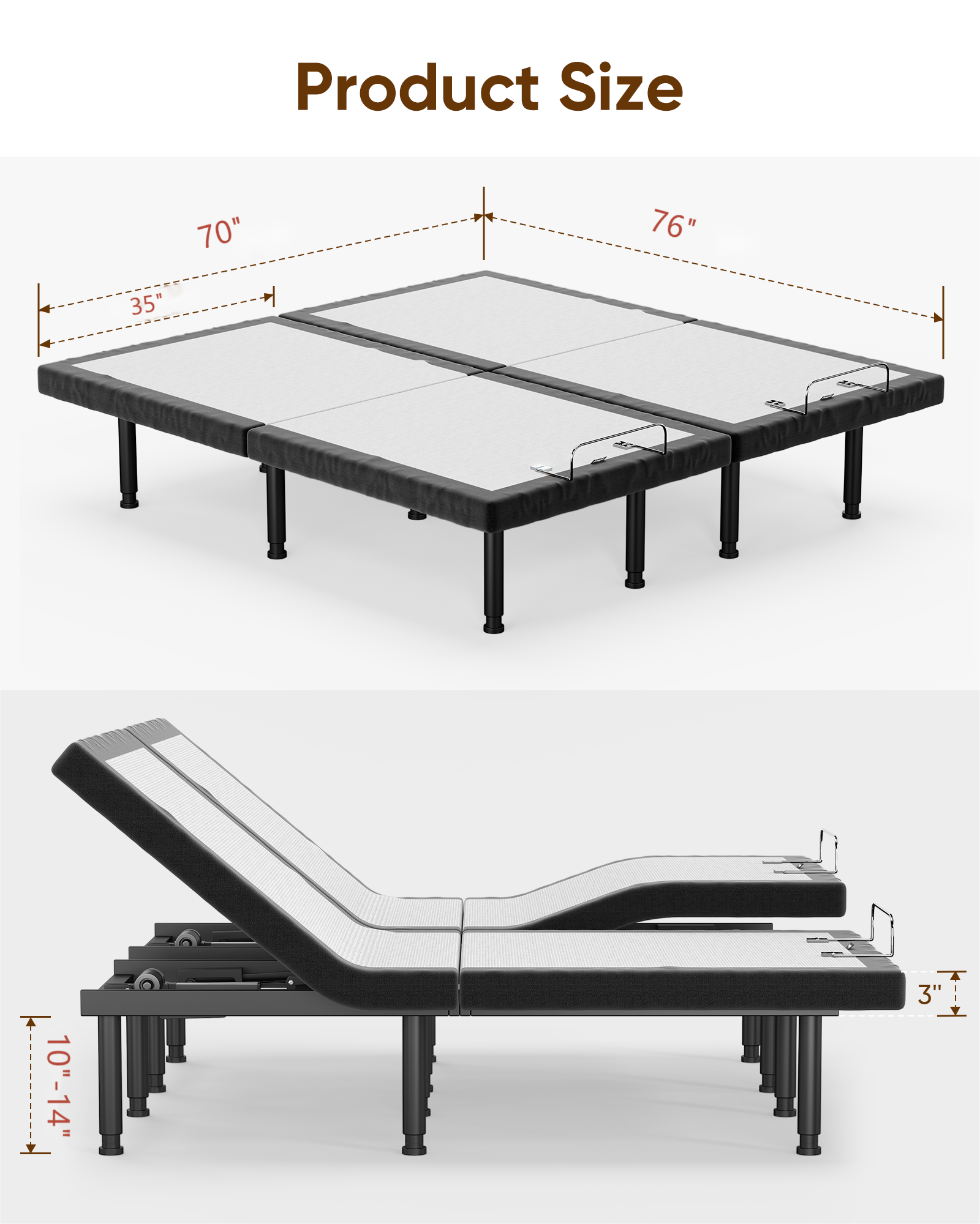 Furgle Split King Size Adjustable Bed Base Frame for Stress Management with Massage, Adjustable Legs, Remote Control - image 2 of 11