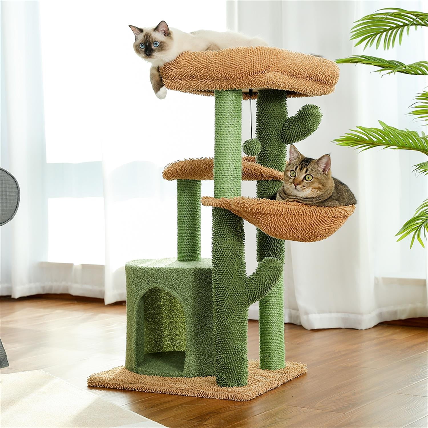 Pefilos 39" Cactus Cat Tree Tower with Sisal Covered Scratching Post, Cozy Condo with Fluffy Balls, Indoor Cat Condo for Multiple Cats, Green Pefilos 39" Cactus Cat Tree Tower with Sisal Covered Scratching Post, Cozy Condo with Fluffy Balls, Indoor Cat Condo for Multiple Cats, Green