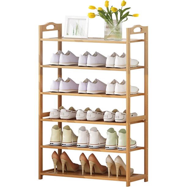 Miumaeov 5 Tier Shoe Rack Bamboo MDF Entryway Shoe Shelf Shoe