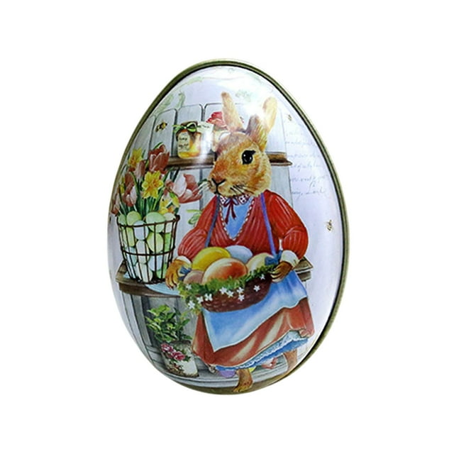 Wdhugt Easter Rabbits Metal Tin Box Egg Shape Jewelry Candy Snack Storage Decorative Holiday Gift Multicolor Set