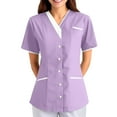 thumbnail image 4 of Wutalume Women's Quick Dry Fabric Solid Color V-Neck Short Sleeve Scrub Top, Healthcare and Medical Work Uniform,Light Purple XL, 4 of 4