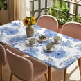 thumbnail image 3 of Blue Watercolor Floral Table Cloths for 4 Foot Rectangle Tables, Spring Flower Abstract Art Patio Waterproof Elastic Fitted Tablecloths, Washable Rectangular Table Cover for Camping, 3 of 8