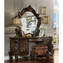 Tufted Fabric Upholstered Wooden Vanity Stool with Scrolled Legs Cherry Oak brown - Saltoro Sherpi