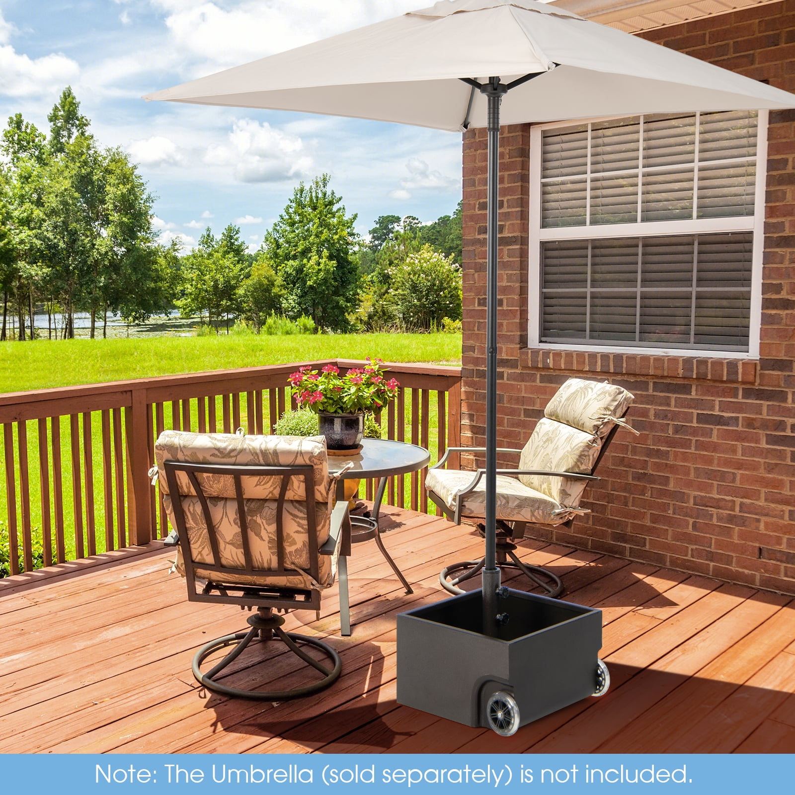 Topbuy Patio Umbrella Base, 170 lbs Steel Umbrella Base with 2 Universal Wheels Two Adjustable Knobs with 1.5"/1.9" Umbrella Holes