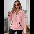 thumbnail image 4 of Suéter de Larga con Cremallera de un Cuarto para Mujer, Sudadera de Forro con Capucha, Sudaderas con Solapa, Suéteres Cálidos con Bolsillos. Rosa XL, 4 of 9