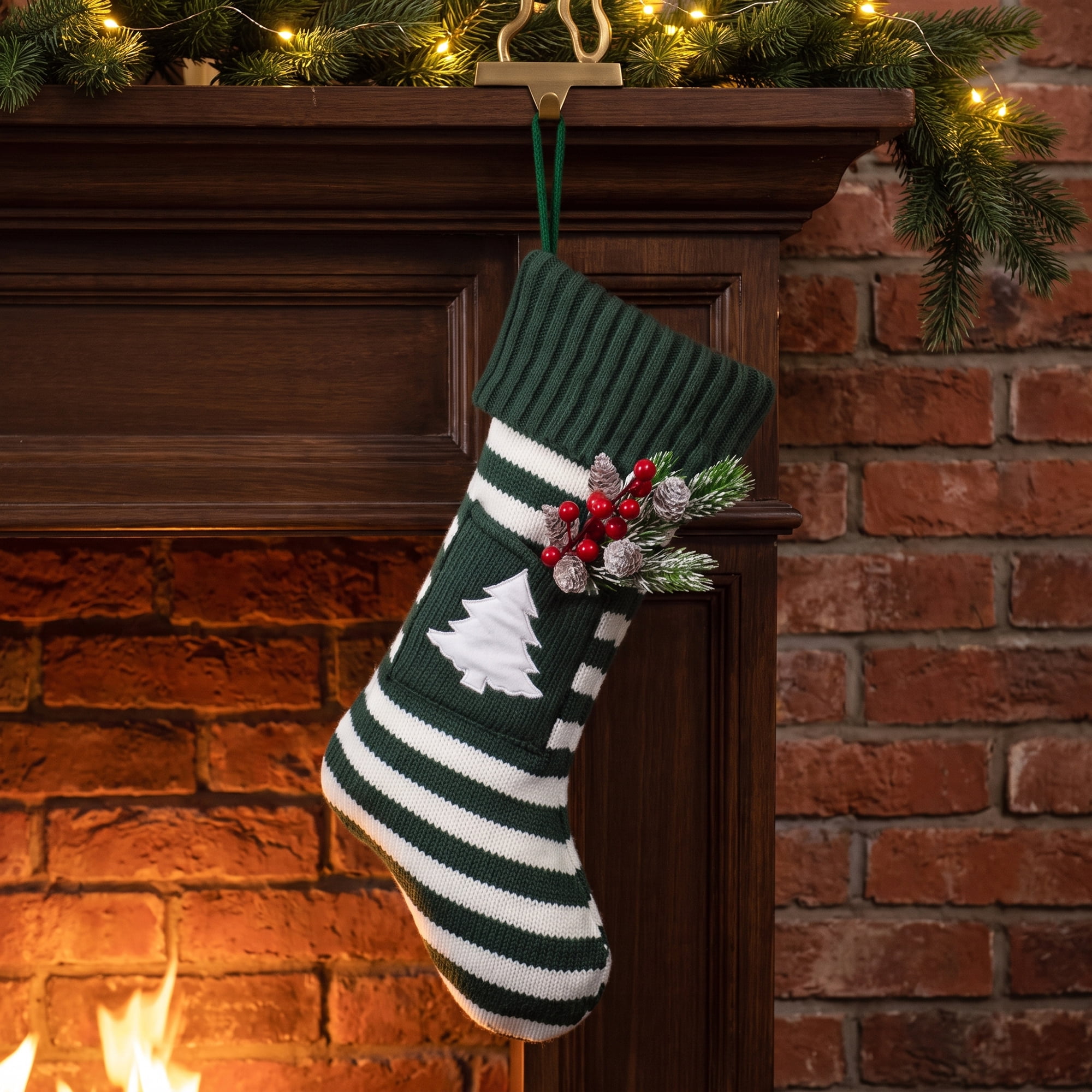 Unique Bargains Festive Christmas Stockings Luxury Cozy Lounge Accents Green Tree 18"