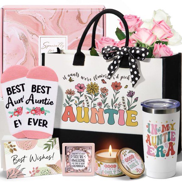 Cesta de regalo MAYICIVO Aunt Tote, vaso de 590 ml, vela