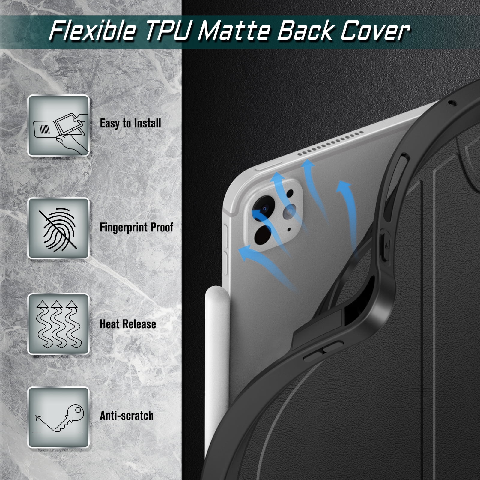 Fintie Magnetic Stand Case for iPad Pro 11-inch (M5) 2025 / (M4) 2024 - Multiple Angles Shockproof Rugged Soft TPU Cover with Pencil Holder, Black