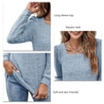 thumbnail image 4 of Mujeres cuadrado Masajeadores de cuello camiseta moda casual color puro plisado manga larga Tops para las compras del trabajo, 4 of 5