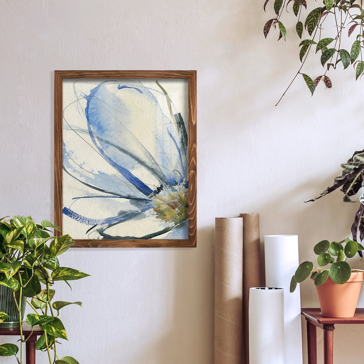 Cobalt & Paynes Petals I - Framed Print w/glass - Walnut