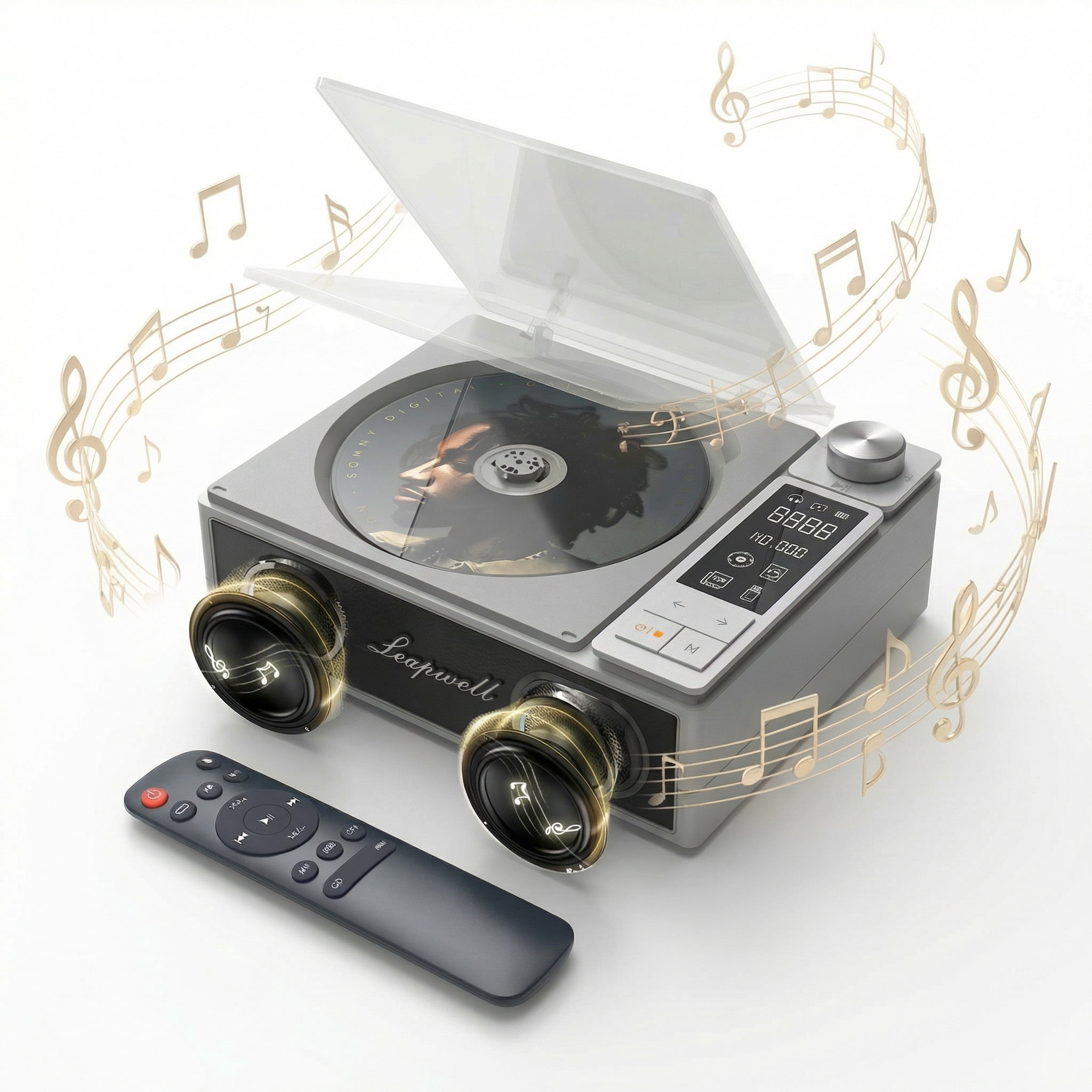 4000mAh Rechargeable CD Player with Bluetooth CD Player Wtih Dual Big Speakers,Retro CD Music Player with Remote Control, LCD Display, Support Opt/USB/AUX/3.5mm Headphone Jack for Car Or Home