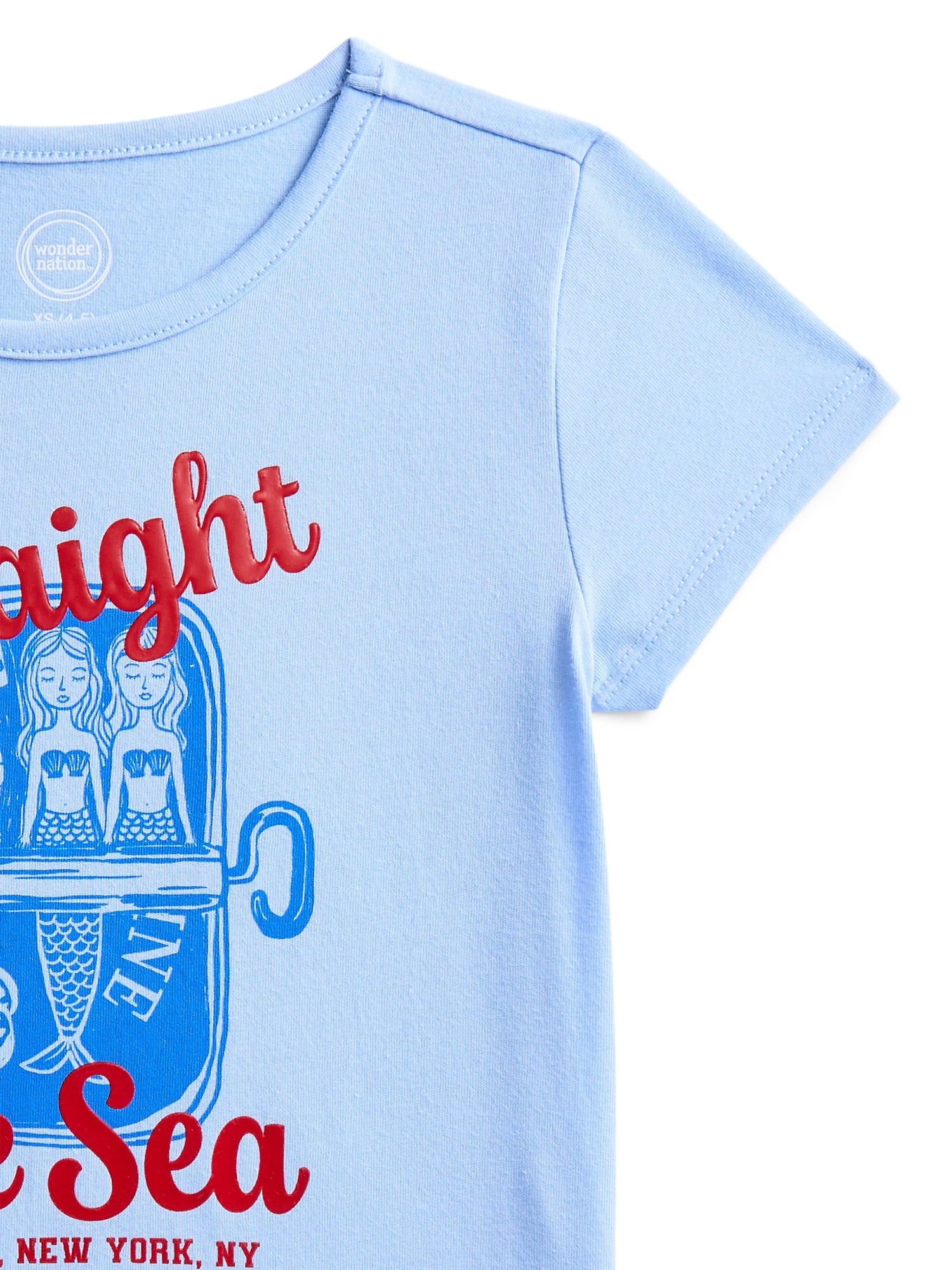 Wonder Nation Girls Embroidered Graphic Tee with Short Sleeves, Sizes 4-18 & Plus