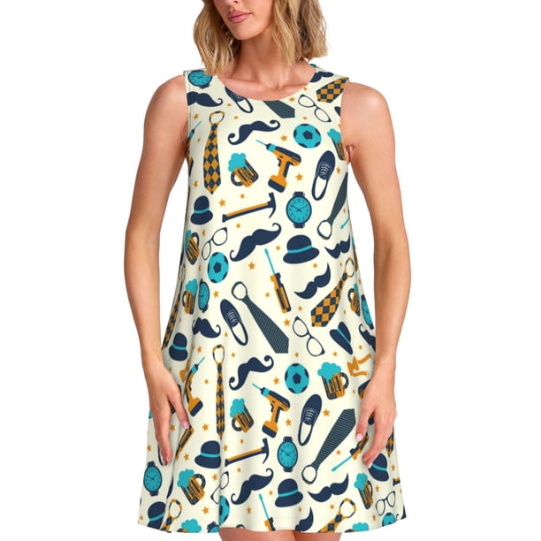 Easygdp Fathers day para Vestido Transpirable de Mujer, Vestido Suelto de Manga Corta con Pliegues y Bolsillos para el Verano