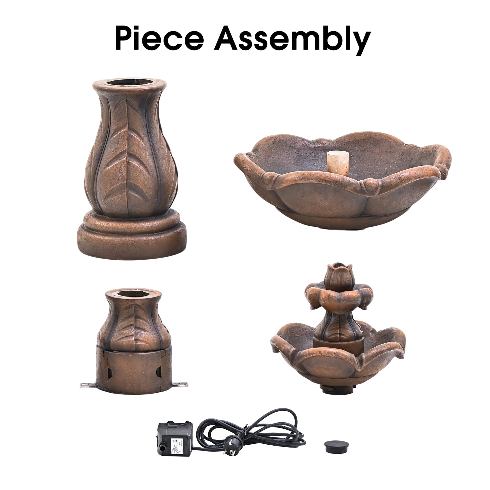 3-Tier Cascading Outdoor Water Fountain, Bird Bath Waterfall Fountain, Freestanding Fountain with Pump for Garden Yard
