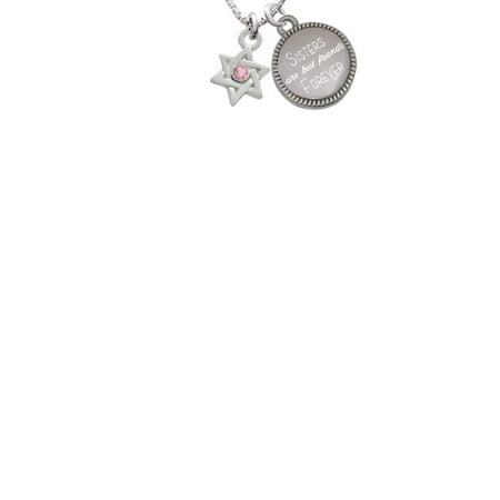 Silvertone Mini Star of David with Pink Crystal Sisters Are Best Friends Forever Engraved