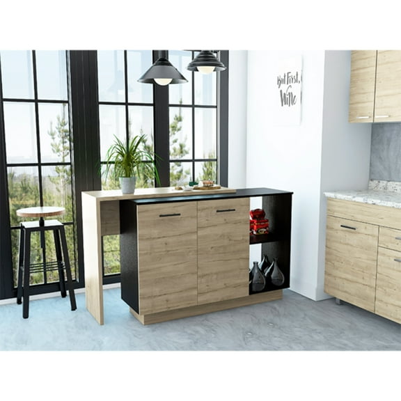 CoSoTower 2-Shelf 1-Drawer Kitchen Island Black Wengue and Light Oak