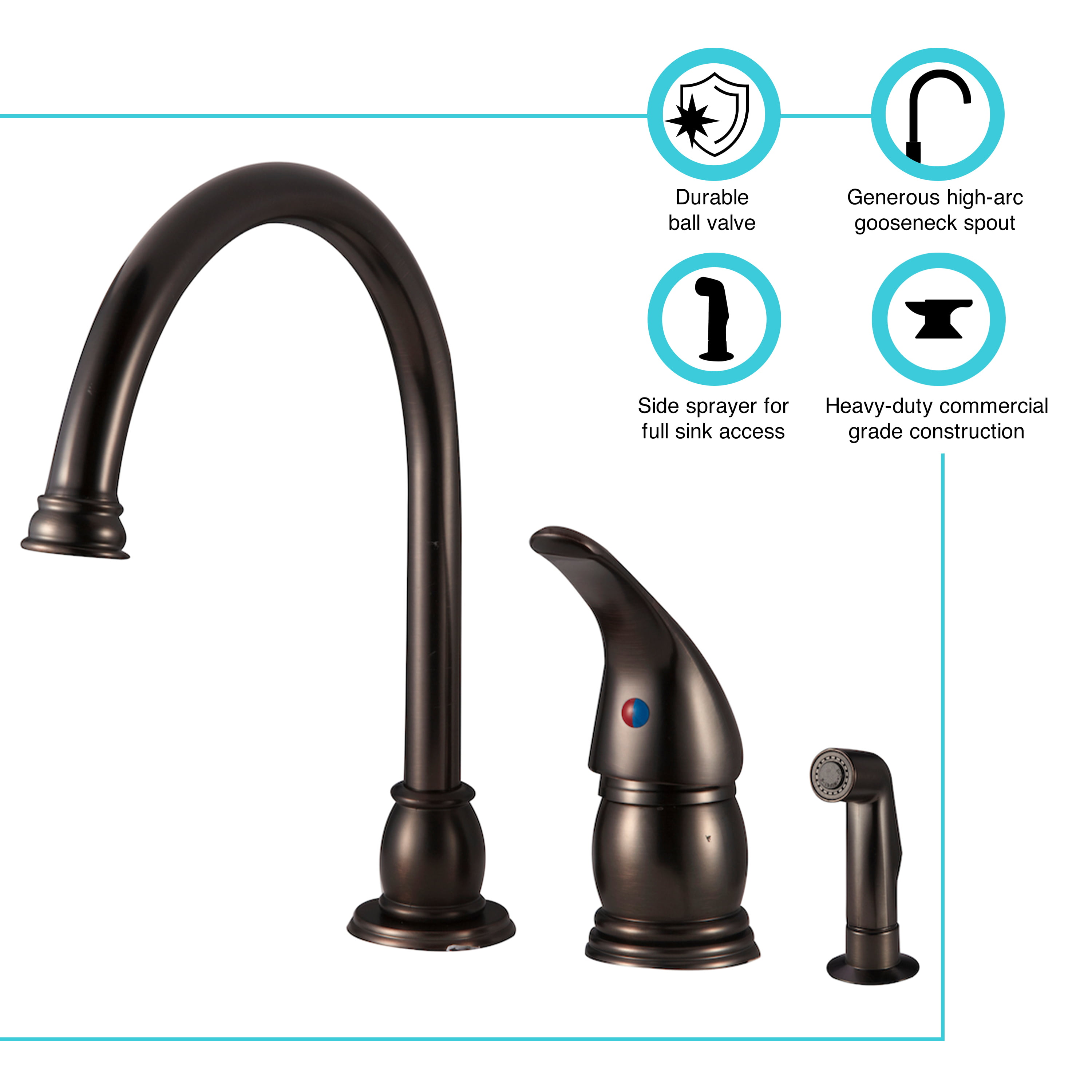 Dura Faucet Gooseneck Kitchen Faucet with Matching Side Sprayer for RVs-  Brushed Satin Nickel