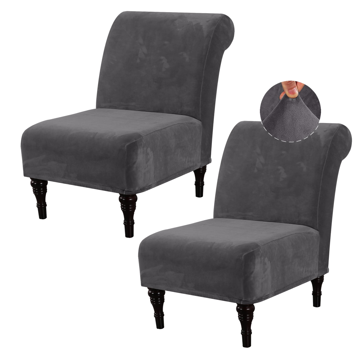 Velvet Accent Chair Cover, Set of 2 High Stretch Armless Chair Covers