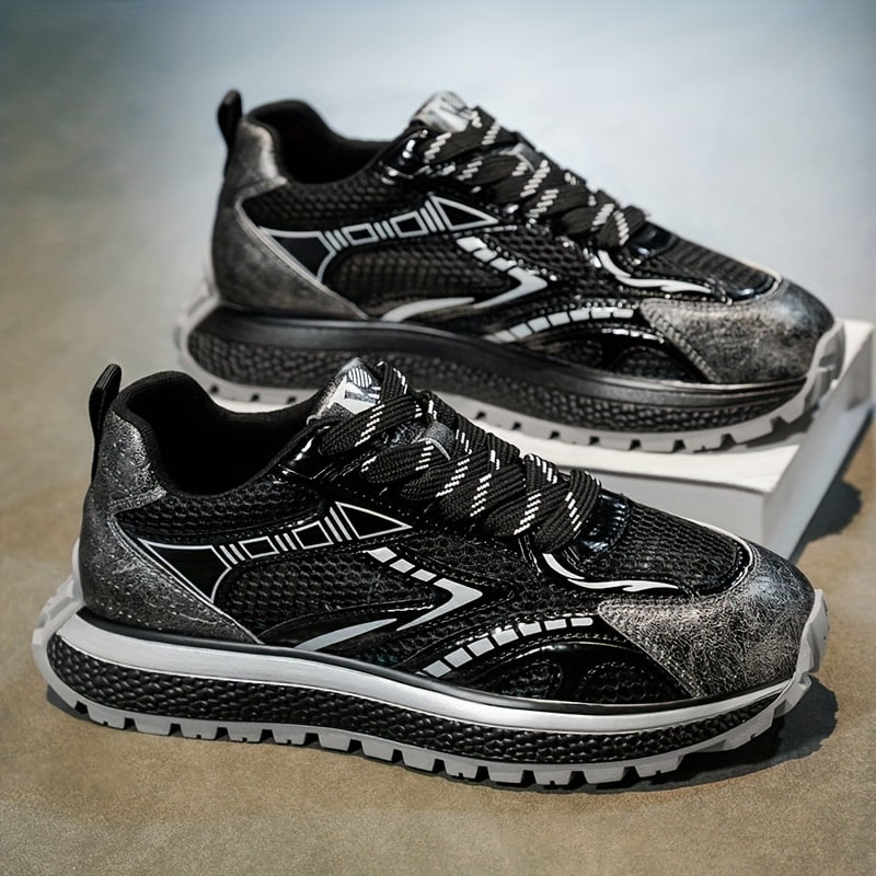 2026 All-Season Men'S Fashion Sneakers -  Low-Top Lace-Up Casual Shoes for Hiking, Outdoor & Daily Wear, Hiking Shoes, Modern Sneakers，Thick Cushioned PVC Sole, Breathable Fabric & Synthetic Upper