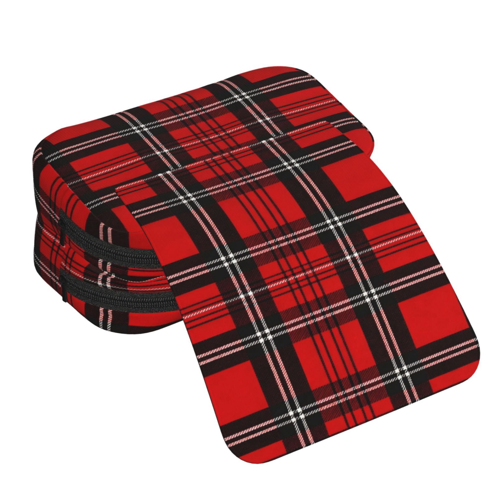 Large-Capacity Flip-Top Double-Layer Pencil Case, Multi-Functional Pocket Pen Case, Durable Stationery Organizer Red And Black Checkered Pattern (2)