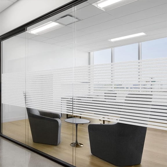 Privacy Window Film Self-Adhesive Static Cling Stripe Pattern Frosted Decorative Glass Film for Office Home All Smooth Glass Surface