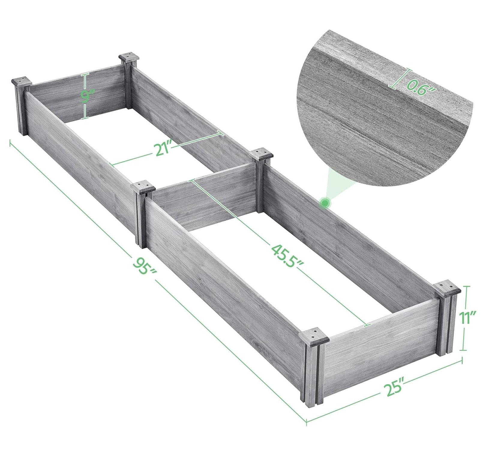95 x 25 x 11inches Wooden Elevated Raised Garden Bed 8x2ft Raised Kit Divisible - Garden Planter Boxes for Vegetables Outdoor Outside, Gray