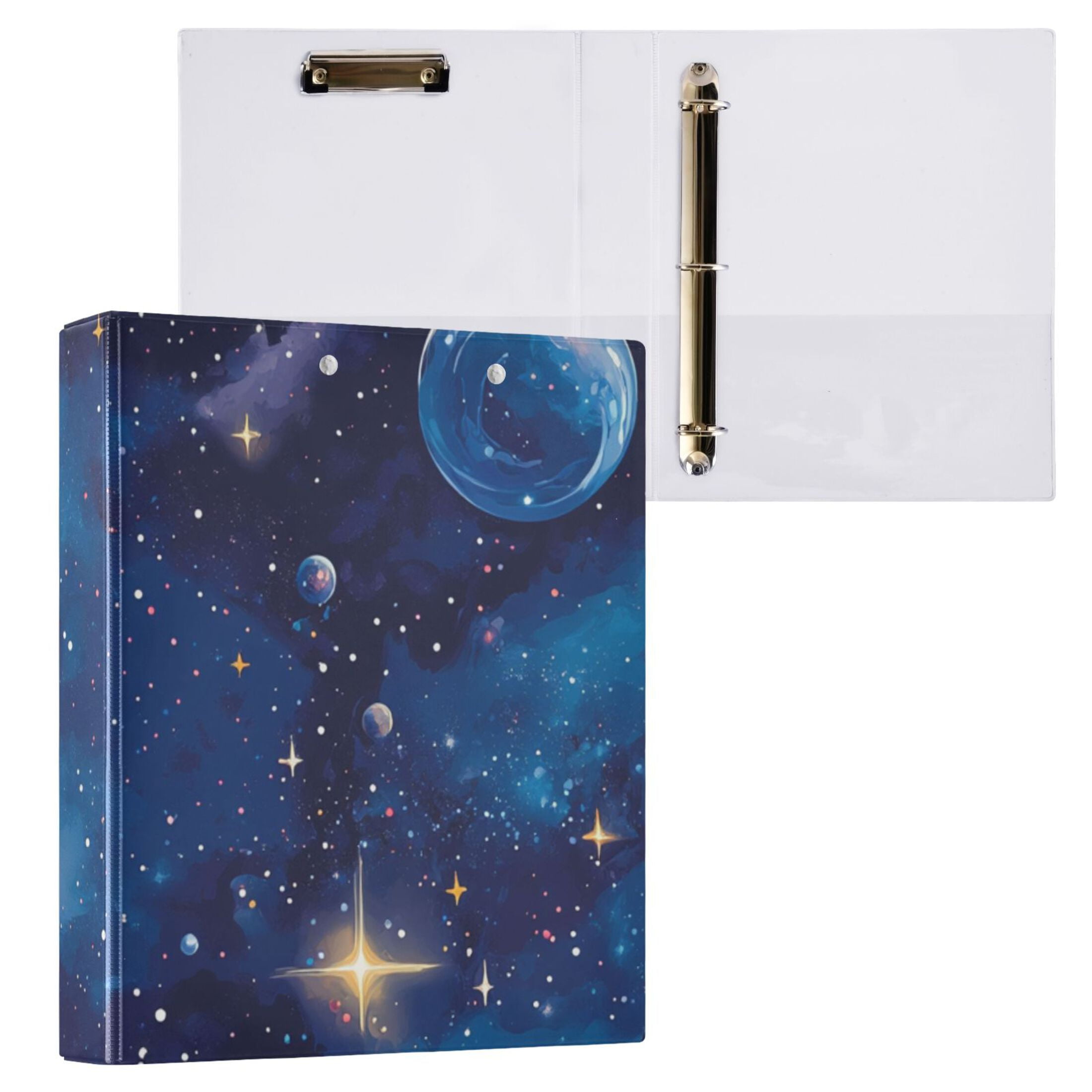 Space Planet 3 Ring Binders 1.5 inch Hardcover File Folders with Interior Pockets A4 Size Organizer for School Office Hospital