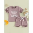 thumbnail image 2 of FEORJGP Toddler Baby Boy Summer Outfits 0-3Y Infant Short Sleeve T-Shirt Crew Neck Shirt Letter Printed Tops + Pocket Drawstring Shorts Set Newborn Loose Casual Daily Clothes, 2 of 9