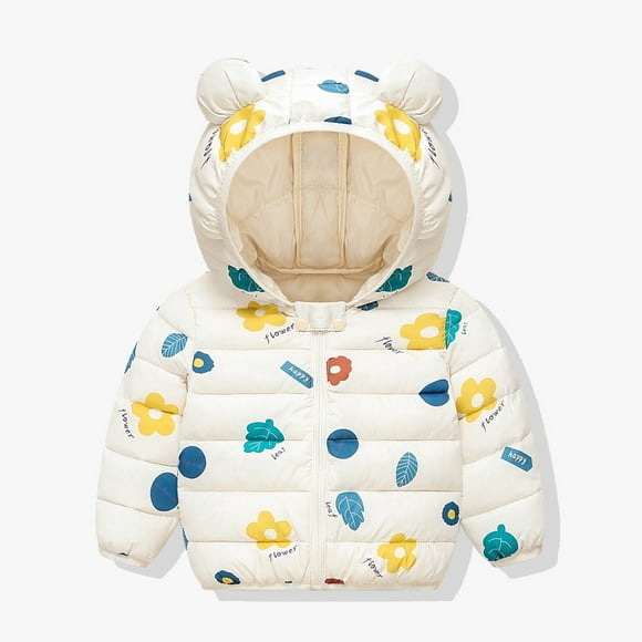 LSLJS Manteaux d'Hiver Chauds en Duvet pour Bébés Garçons Filles avec Capuchon à Oreilles Vêtements d'Extérieur Mignons Veste d'Hiver d'Extérieur ( Blanc, 1-2 Ans )