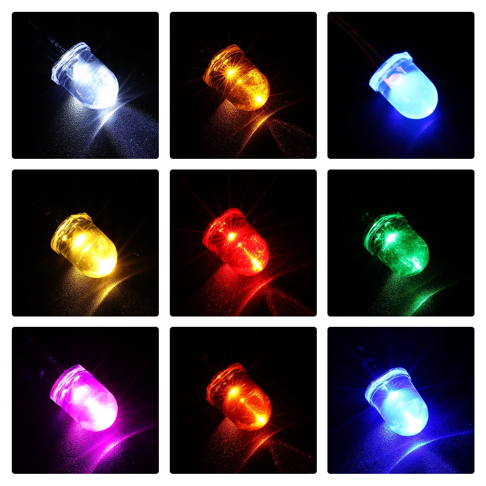 Uxcell 10mm LED Diode Light, 100 Pcs 24V DC Pre Wired Mini LED Lights Bulb Light-emitting Lamp for RC DIY Indicator Lighting, Assorted Color (10 PCS/Color) Light