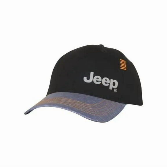 Jeep Structured Twill Cap with Satin Stitching and Snap Closure in Black