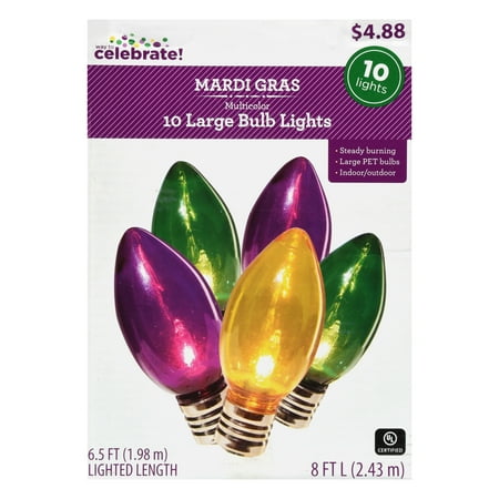 Way To Celebrate Mardi Gras Large PET Bulb Lights, 10 Count