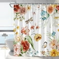 thumbnail image 2 of Floral Shower Curtain Flower Butterfly Dragonfly Bathroom Curtains Colorful Wildflower Green Leaves Spring Rustic Nature Plant Farmhouse Bathtub Decor with Hooks 84 x 70 in, 2 of 6