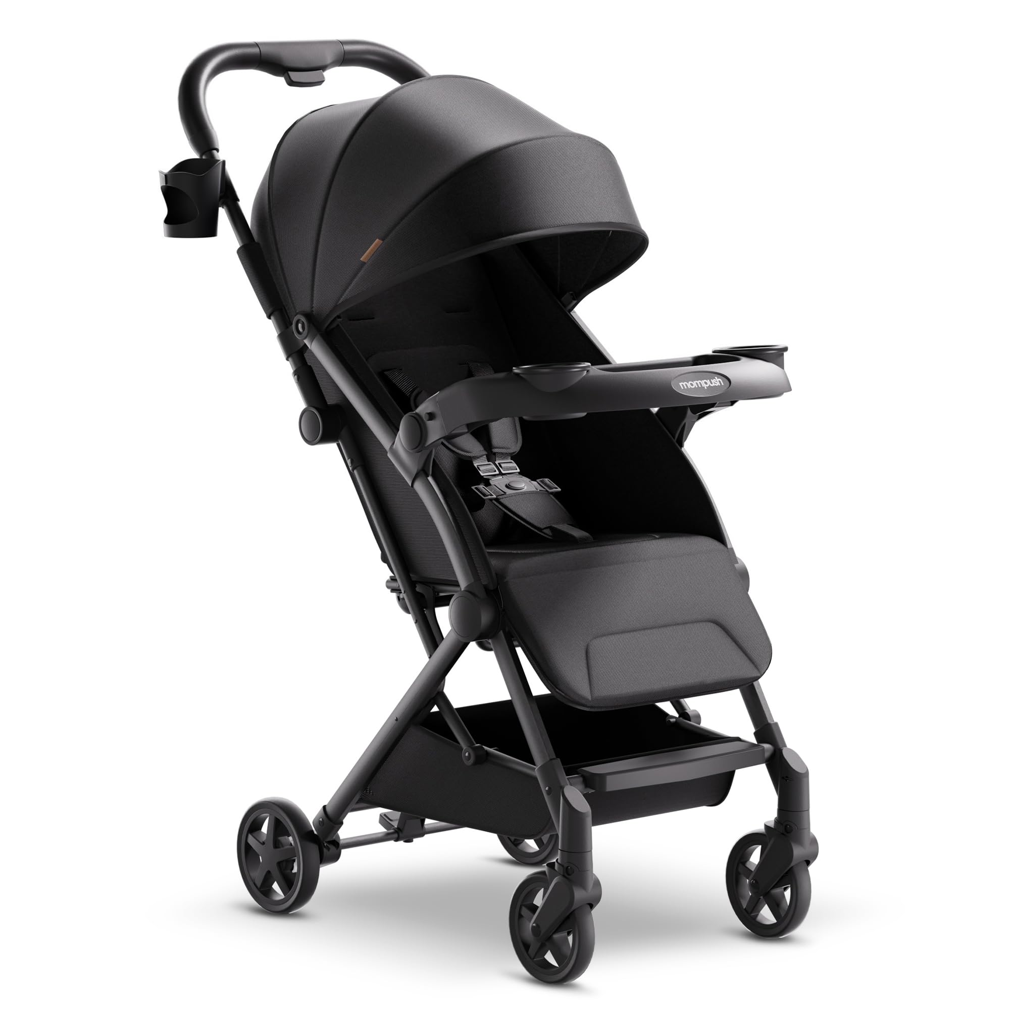 Mompush Lithe V2 Lightweight Stroller with Snack Tray, Newborn Nest Mode, Black, 17.3LB, Unisex