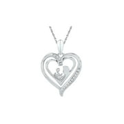 Sterling Silver Mothers Love and Child Heart Pendant Necklace with Accent Diamonds and Chain