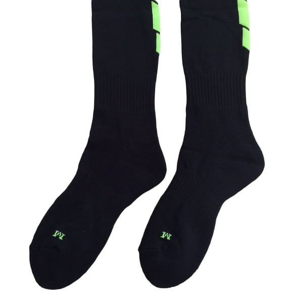 Lian LifeStyle Big Boy's 1 Pair Knee High Athletic Sports Socks 0025 M(Black w/ Green Stripes)