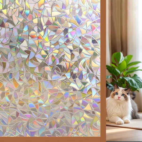 23.6" X 78.7" 3D Rainbow Window Privacy Film,Stain Glass Decorative Window Film, Static Cling Non-Adhesive, Decals Covering Window Stickers,Heat Blocking Reusable Window Tint for Home